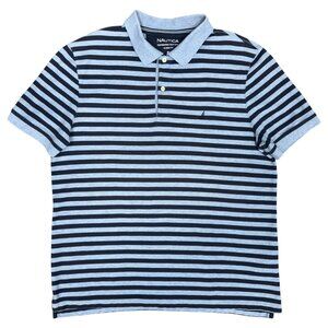 EUC‎ Men's NAUTICA Performance Deck Shirt Polo Blue Stripe | Size XL